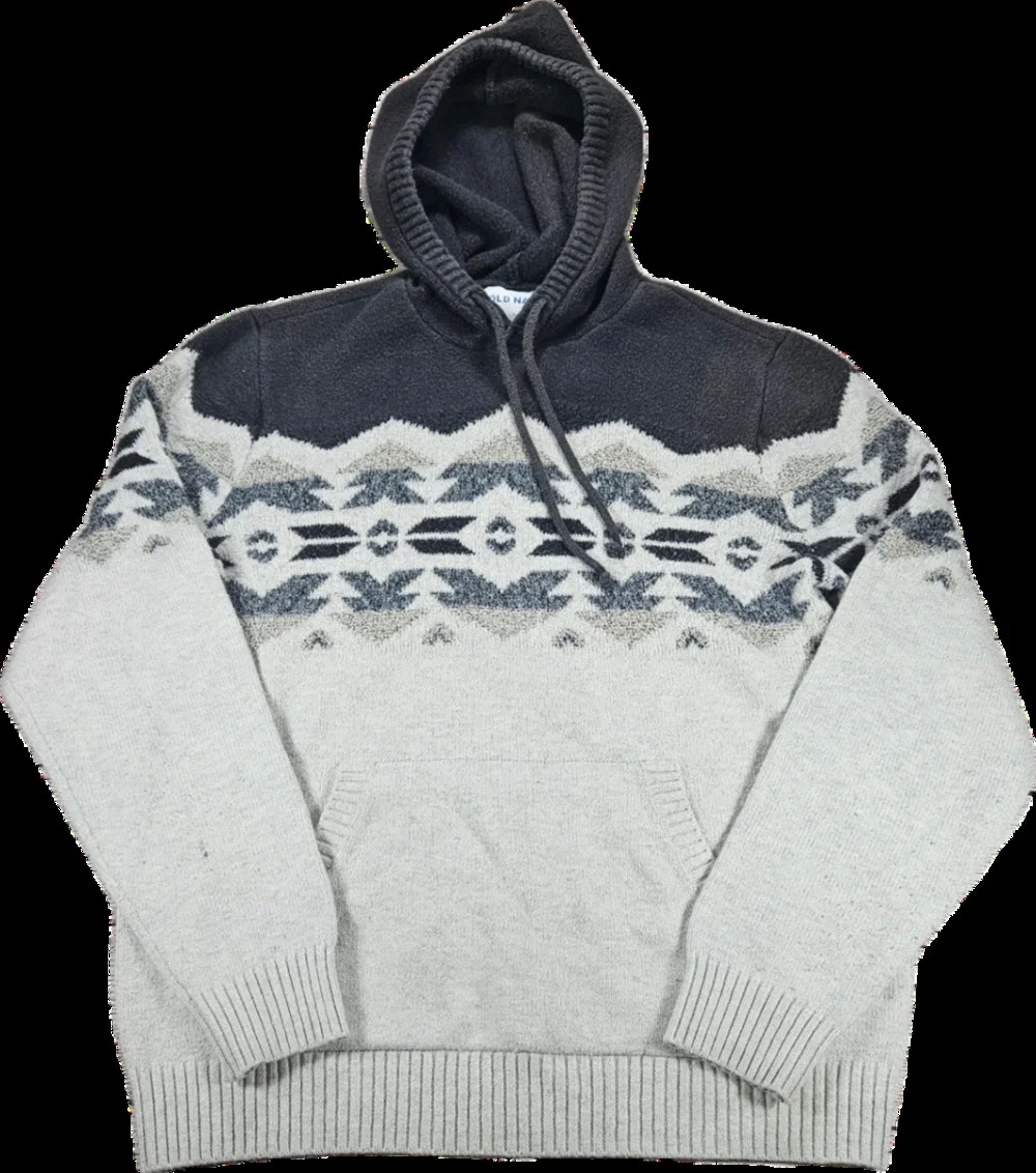 Old Navy Hoodie Men's Grey Multi L Knit Fair Isle Pullover *Discoloration
